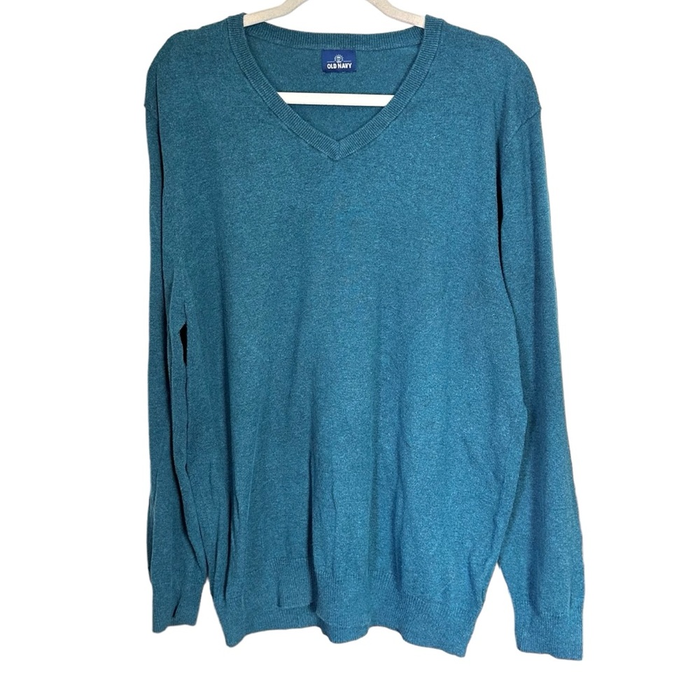 Old Navy Mens Sz XL Teal Blue V Neck Long Sleeve Pullover Sweater Cotton Blend